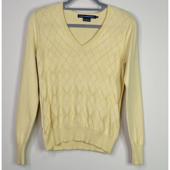Polo Ralph Lauren Sport Yellow Argyle V-Neck Sweater Women's Size Medium - Picture 5 of 5